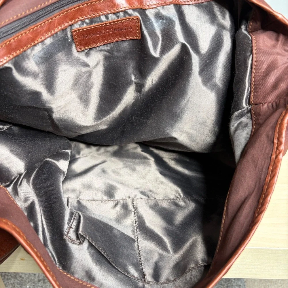 Francesco Biasia Brown Leather Messenger Bag Soft Laptop Work Travel Crossbody